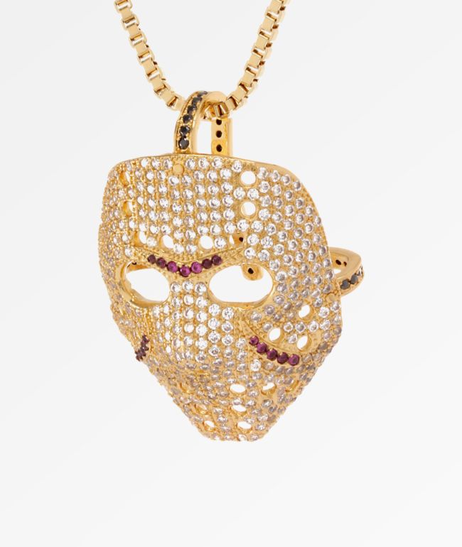 King Ice Hockey Mask 20" Gold Necklace